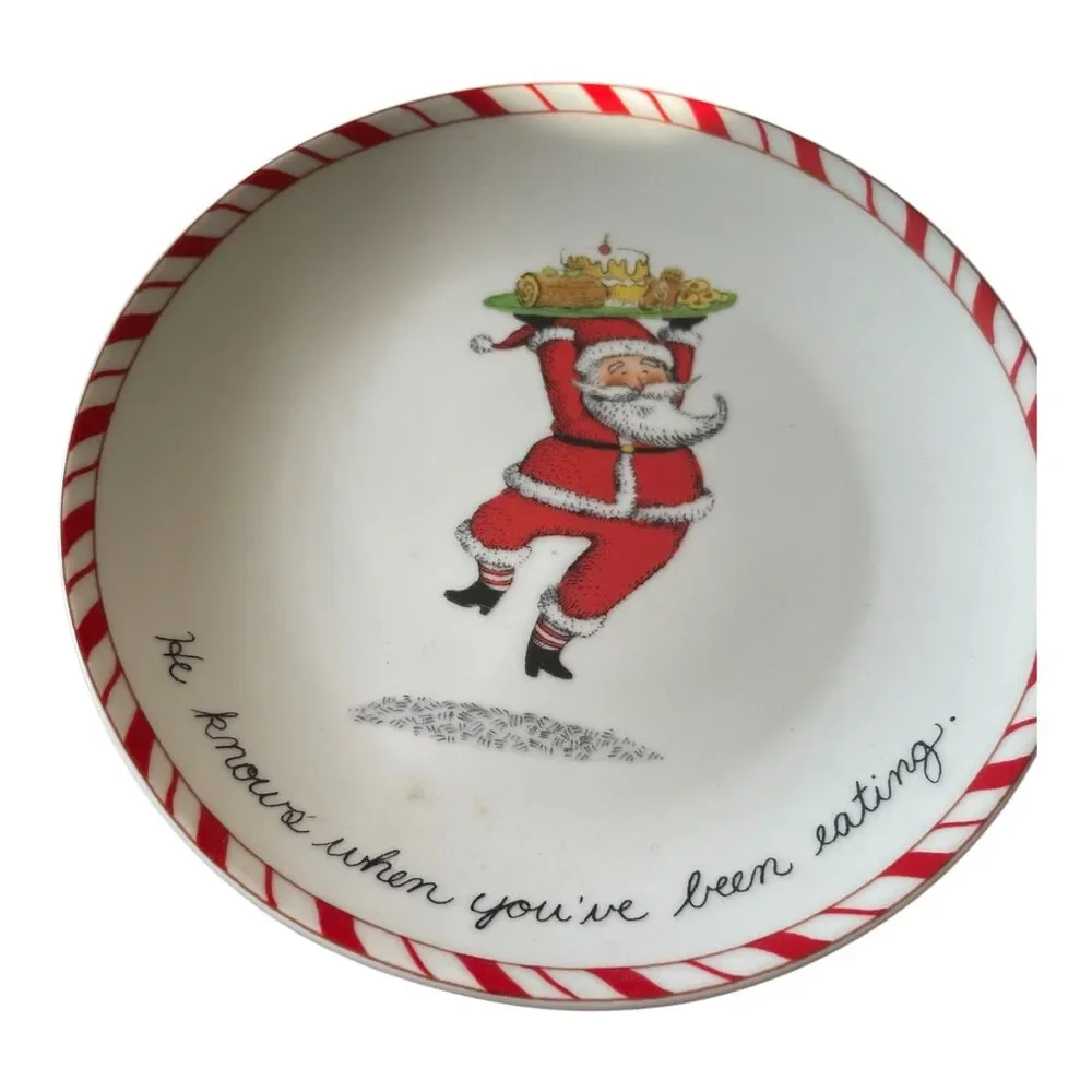 4 Boston Warehouse Peppermint Parade Santa Christmas Appetizer/Dessert Plates